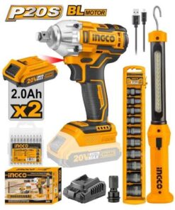 دريل فك وربط 1/2 بوصه + طقم لقم 10 قطع 1/2 بوصه + كشف شحن وكابل شحن + طقم مفكات 10 قطع + لقمة تحويل من 1/2 بوصه الى 1/4 بوصه 2 بطاريه 1 شاحن من انكو موديل COSLI23011