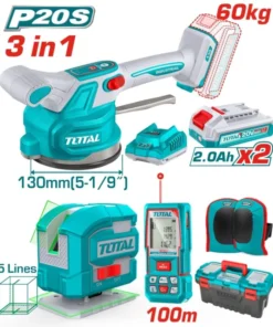 طقم كومبو 3 قطع (هزاز سيراميك - متر ليزر - ميزان ليزر 5 خط) 2 بطارية - TOSLI250606